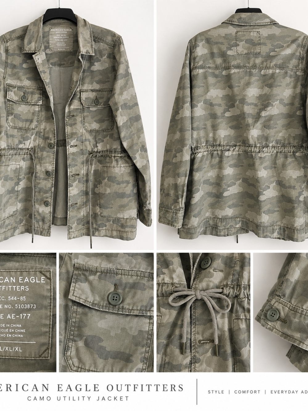 American Eagle Outfitters Olive Camo Utility Jacket